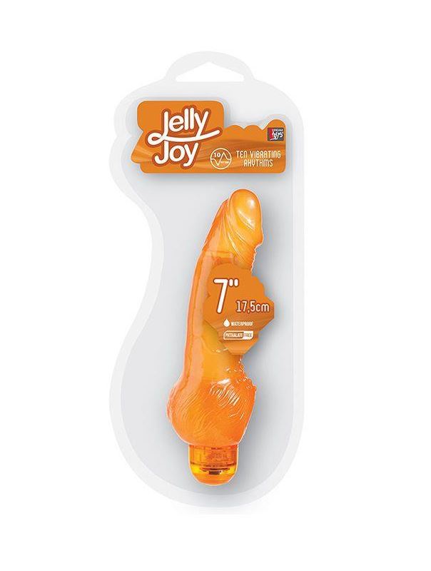 Оранжевый гелевый вибратор с широким основанием JELLY JOY 7" - 10 VIBRATING RHYTHMS (17,5 см)