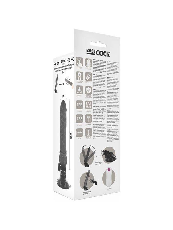 Черный вибратор Basecock Realistic Vibrator Remote Control на мощной присоске (19,5 см)