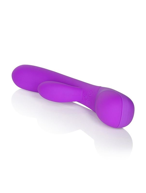 Фиолетовый вибромассажер Impress “g” со стимуляцией клитора - 18 см.
