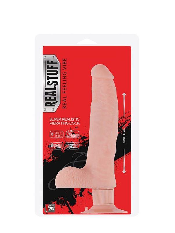 Телесный вибратор на присоске REALSTUFF 8INCH VIBRATOR - 20 см.