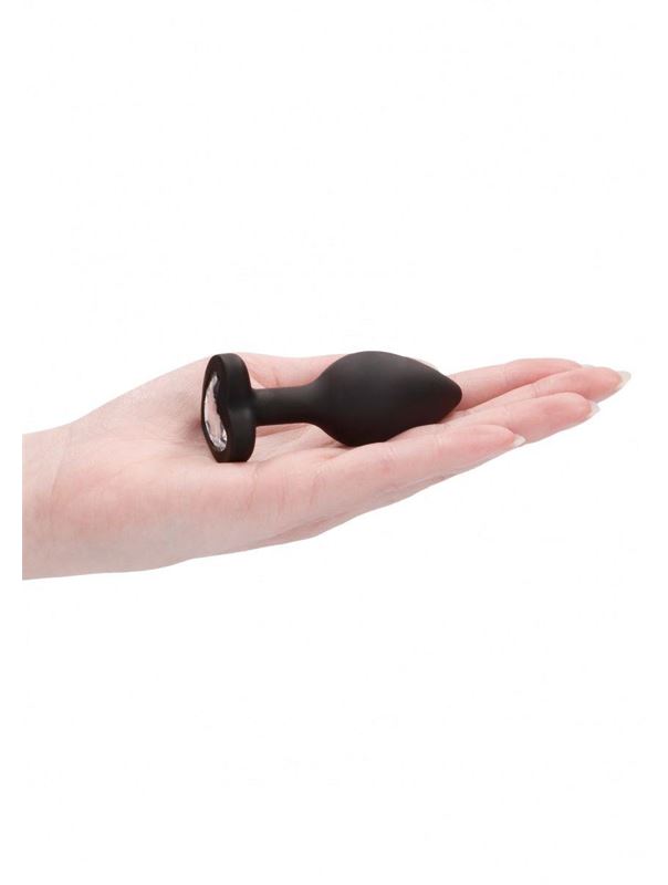 Черная анальная пробка с прозрачным стразом Diamond Heart Butt Plug (7,3 см)