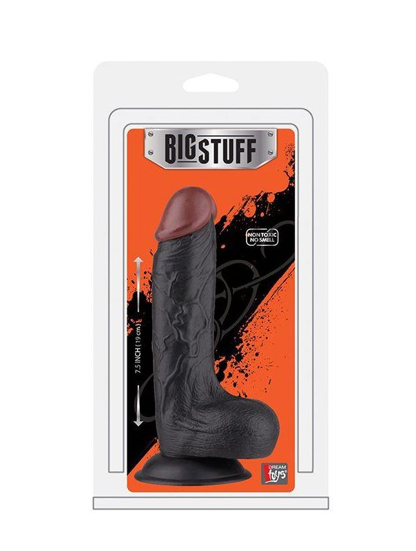 Чёрный фаллоимитатор с коричневой головкой BIGSTUFF 7.5INCH - 19 см.
