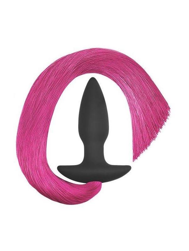 Черная анальная пробка с розовым хвостом Silicone Anal Plug with Pony Tail