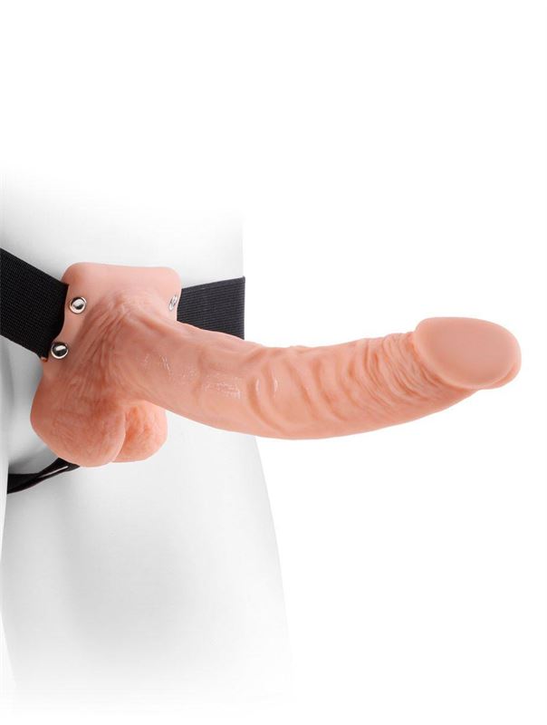 Полый страпон телесного цвета Hollow Strap-On with Balls (24 см)