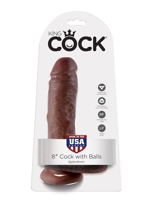 Коричневый фаллоимитатор 8" Cock with Balls (21,3 см)