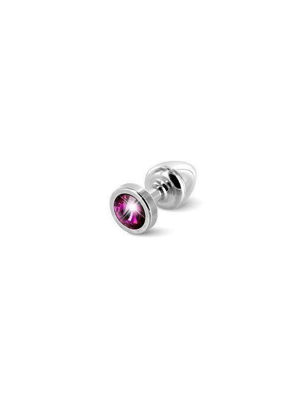 Серебристая пробка с малиновым кристаллом ANNI round Silver T1 Fuschia - 6 см.