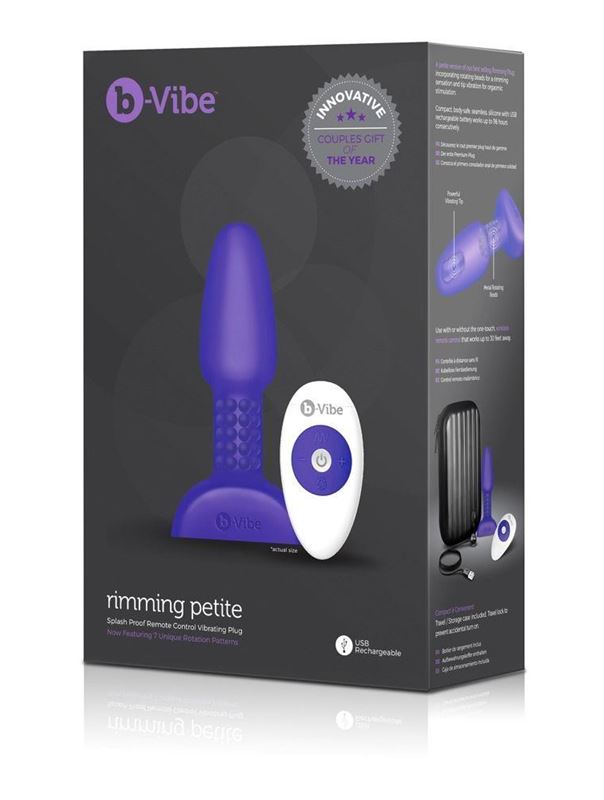 Фиолетовая анальная пробка с римминг-эффектом b-Vibe - RIMMING PETITE (12,4 см)