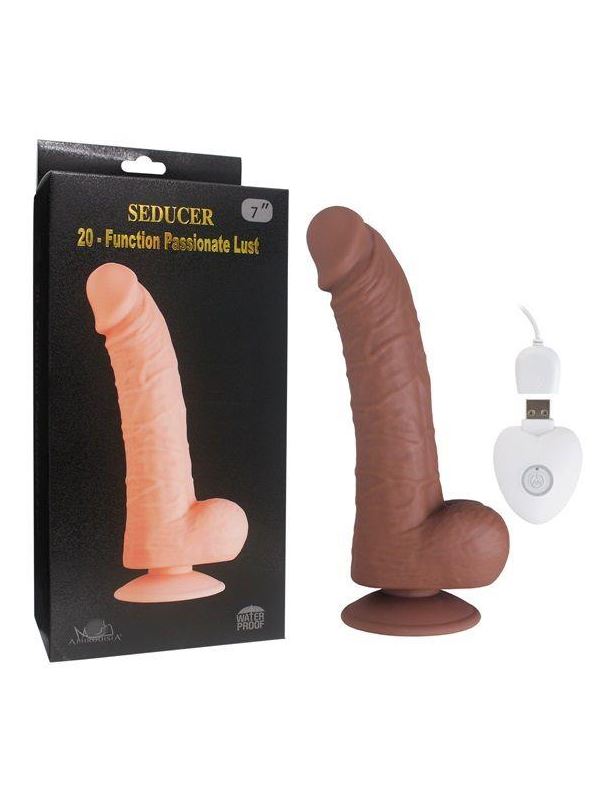 Коричневый вибратор SEDUCER 20 Function Passionate Lust (22,5 см)