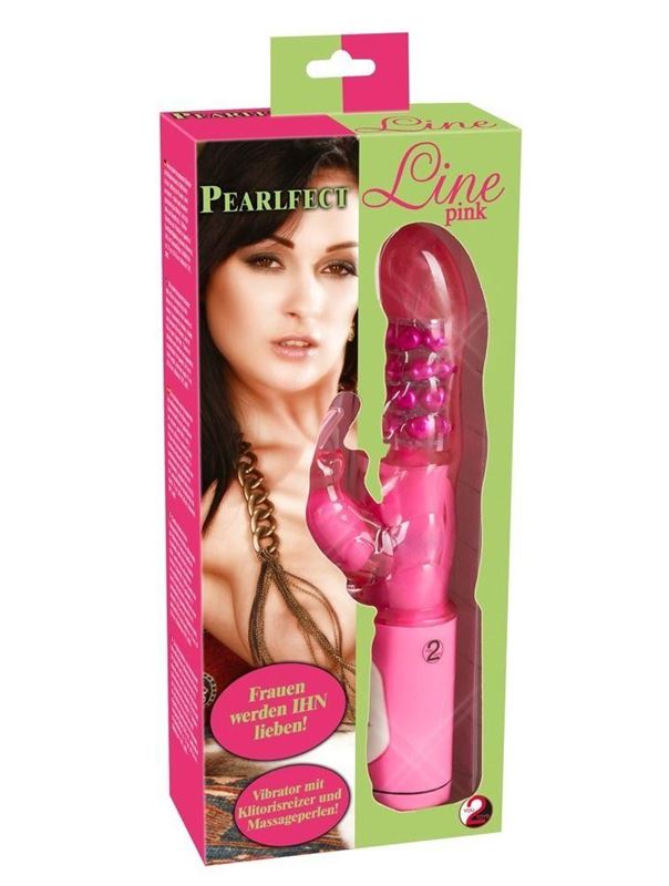 Розовый вибратор PEARLFECT LINE с клиторальным кроликом - 24,5 см.