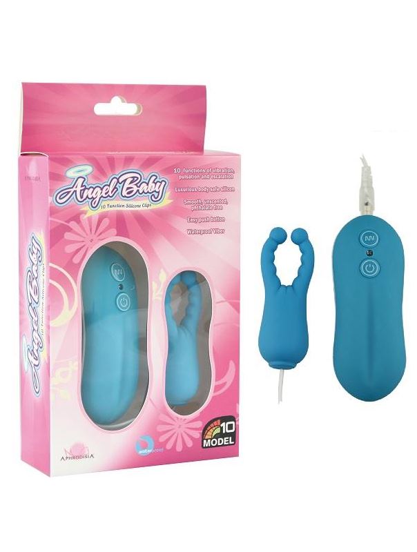 Голубой вибростимулятор с усиками Angel Baby NIpple Cock clips 