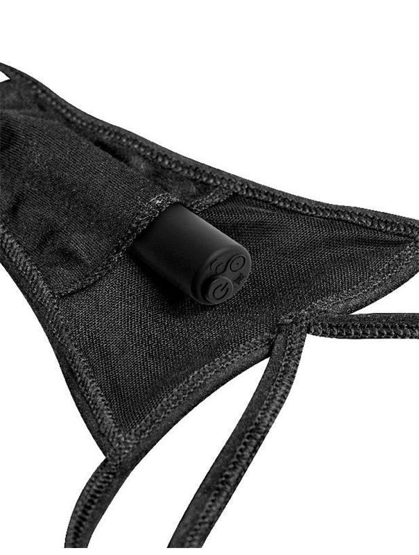 Черные трусики Remote Lace Peek-a-Boo с вибрацией и анальным стимулятором
