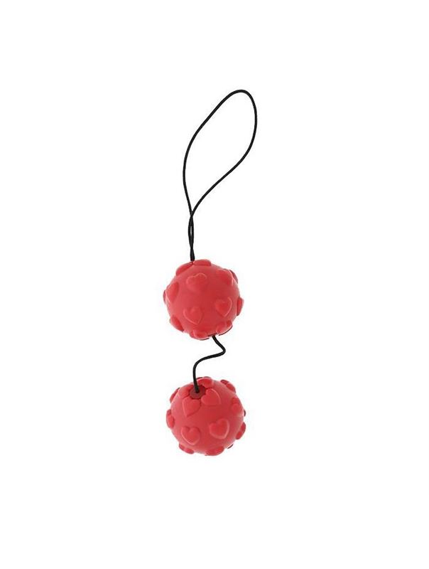 Красные вагинальные шарики с сердечками DUO BALLS (3,5 см)