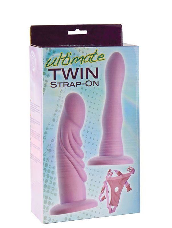 Женский страпон с 2 насадками-фаллосами ULTIMATE TWIN STRAP-ON (17,8 см)