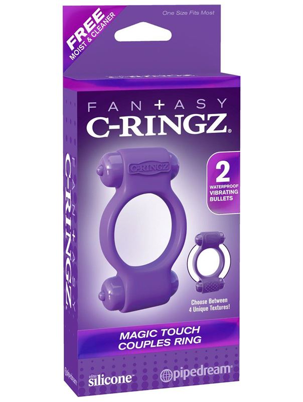Фиолетовое эрекционное кольцо с 2-мя виброэлементами Magic Touch Couples Ring