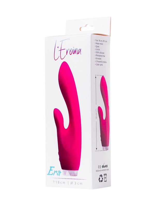 Розовый вибратор L'EROINA ERA с клиторальным стимулятором (18 см)