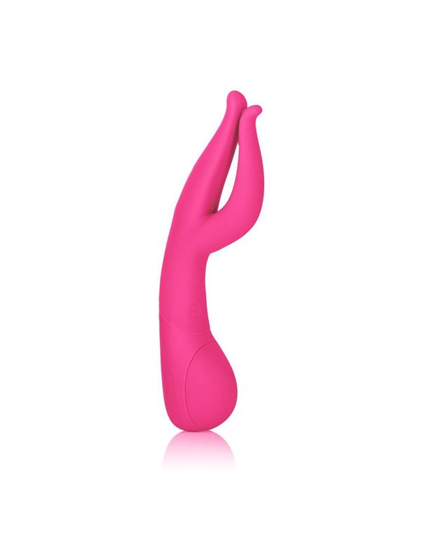 Розовый вибромассажер Impress™ Dual Kiss со стимуляцией клитора - 15 см.