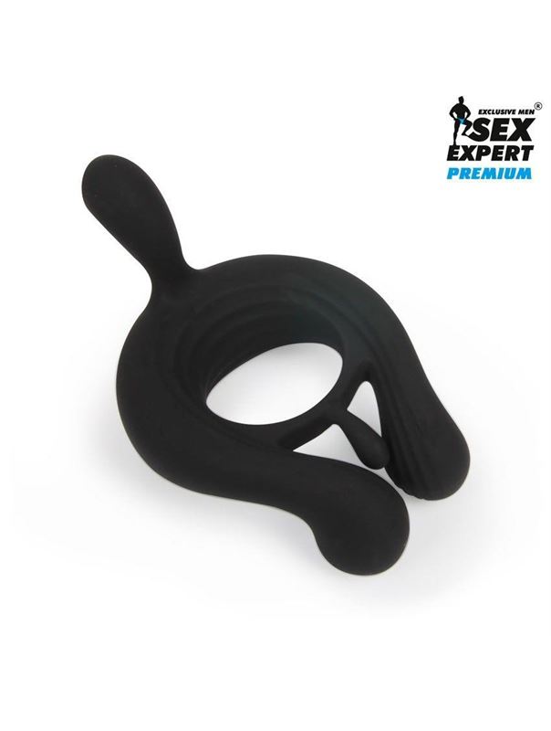 Черное эрекционное кольцо с вибрацией Sex Expert и с пультом ДУ