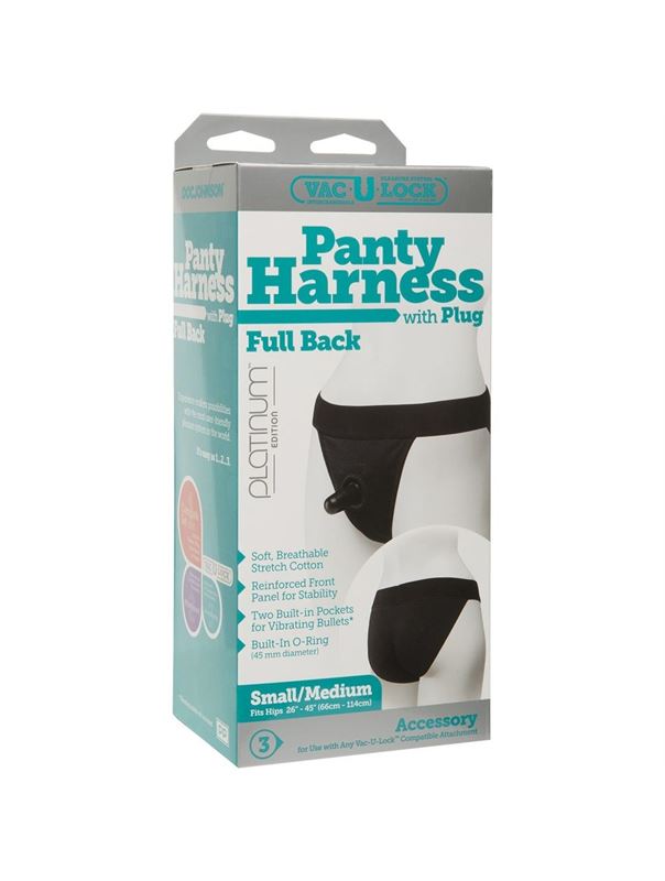 Трусики с плугом Vac-U-Lock Panty Harness with Plug Full Back - S/M