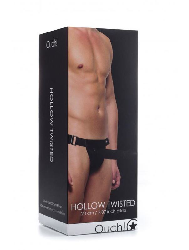 Чёрный полый страпон Hollow Twisted Strap On - 20 см.