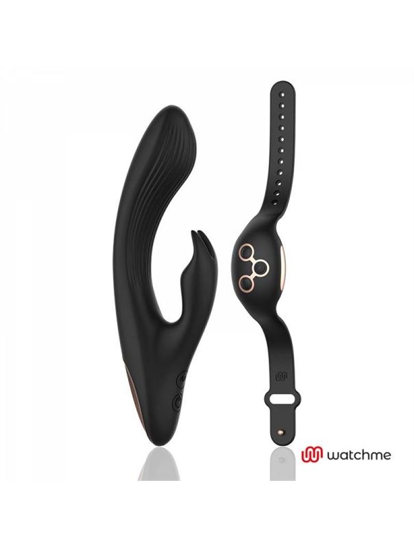 Черно-золотой вибратор-кролик с пультом-часами Anne's Desire Rabbit Vibe Wireless Watchme (20,5 см)