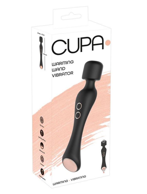 Черный вибромассажер с подогревом Cupa Warming Wand (22,6 см)