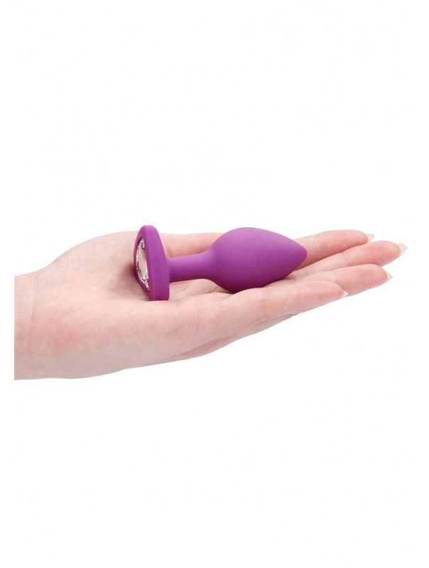 Фиолетовая анальная пробка с прозрачным стразом Diamond Heart Butt Plug (7,3 см)
