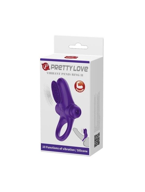 Фиолетовое эрекционное виброкольцо в клиторальной щеточкой Vibrant Penis Ring II