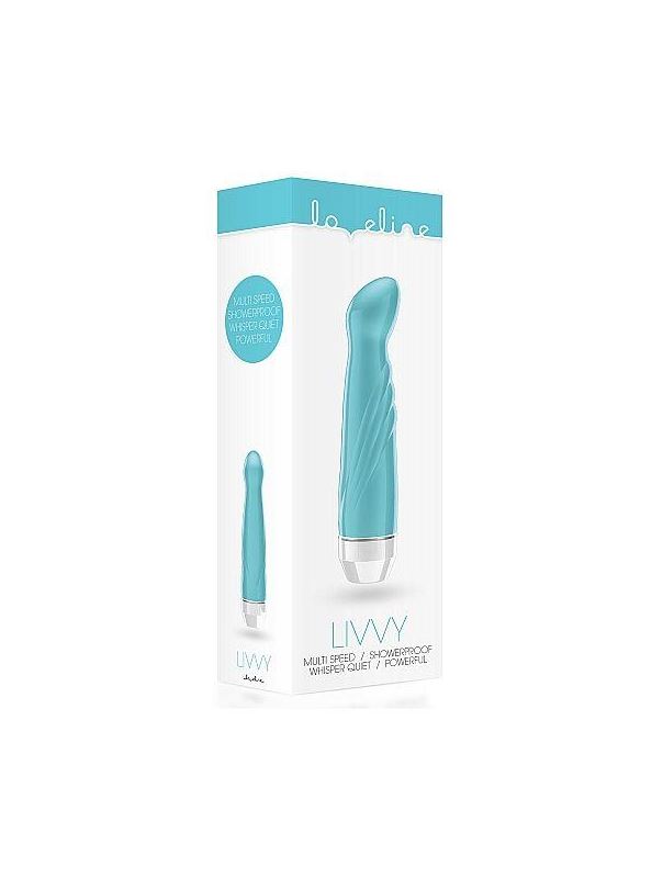 Бирюзовый вибратор Livvy со скошенной головкой - 15,5 см.