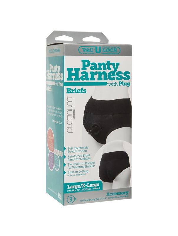 Трусики-брифы с плугом Vac-U-Lock Panty Harness with Plug Briefs - L/XL