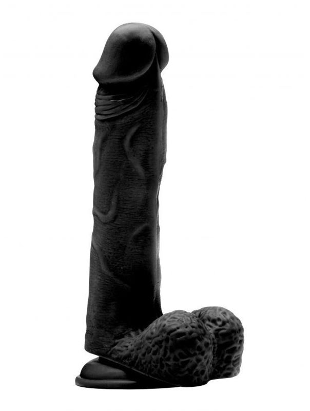 Чёрный фаллоимитатор Realistic Cock 9 With Scrotum - 23,5 см.