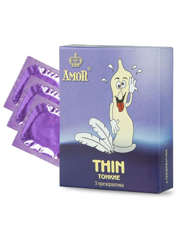 Супертонкие презервативы AMOR Thin - Яркая линия (3 шт)