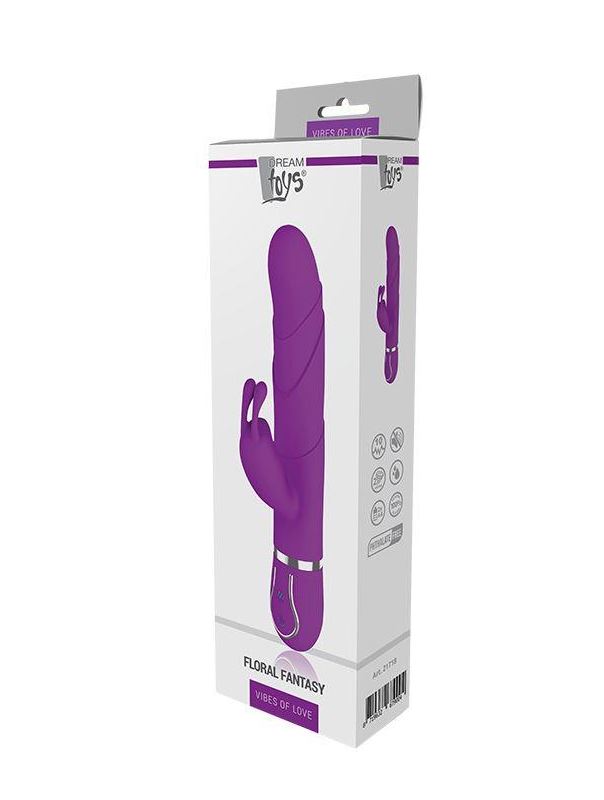 Фиолетовый вибратор кролик FLORAL FANTASY с ушками (22 см)
