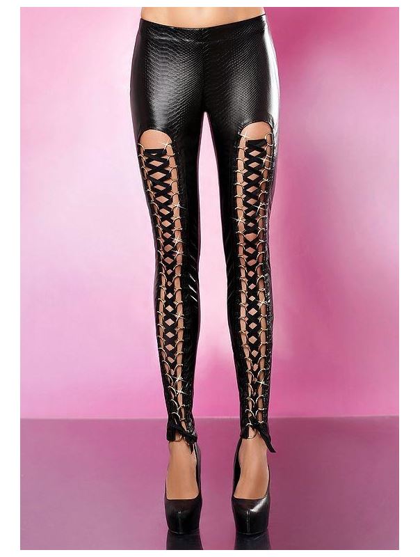 Леггинсы Aggressive pants под змеиную кожу со шнуровками