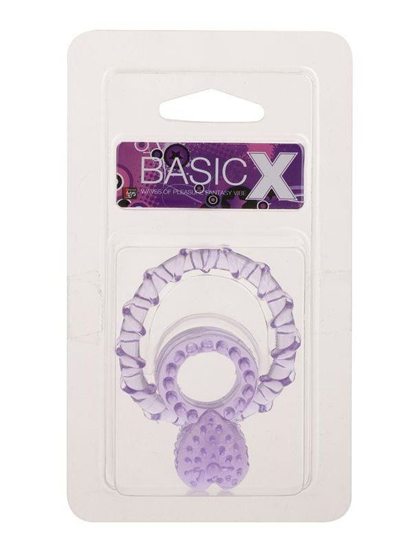 Фиолетовое кольцо с подхватом мошонки и клиторальным язычком BASICX TPR DOUBLE COCKRING
