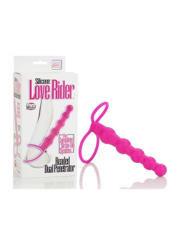 Розовый страпон на пенис Silicone Love Rider Beaded Dual Penetrator