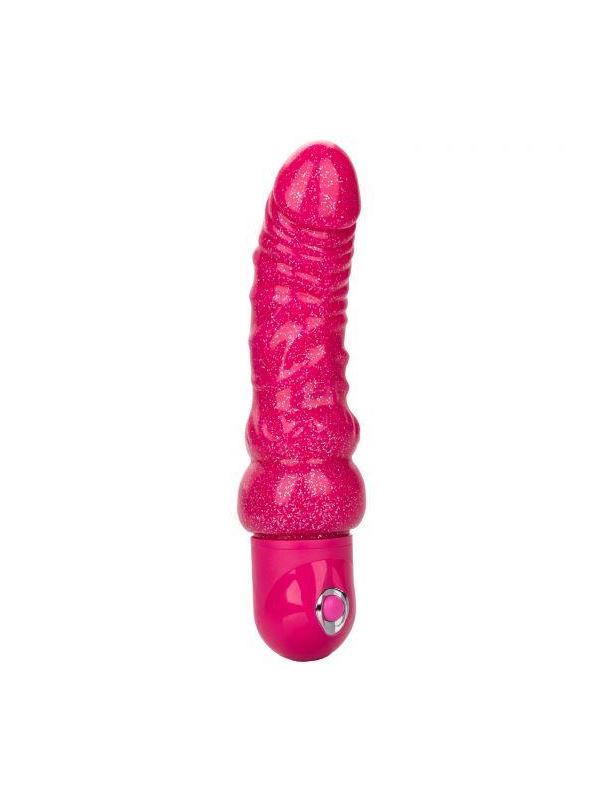 Розовый вибратор реалистик с блестками Naughty Bits Lady Boner Bendable Personal Vibrator (20 см)