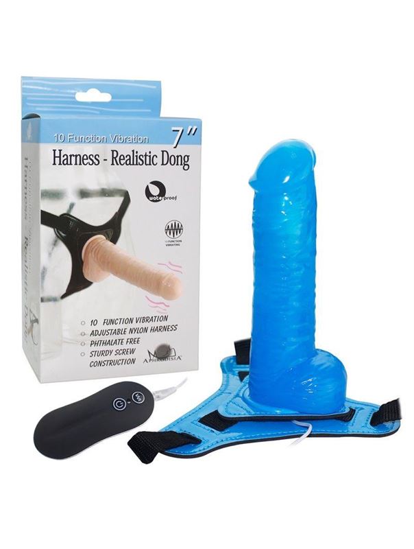 Синий вибрострапон 7" Harness Realistic Dong (17,5 см)