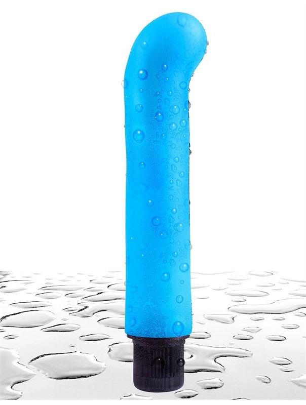 Голубой вибромассажер XL G-Spot Softees с загнутым кончиком (16,2 см)