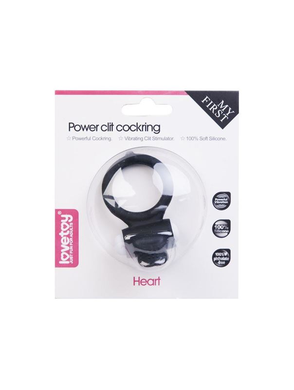 Чёрное виброкольцо для пениса Power Heart Clit Cockring