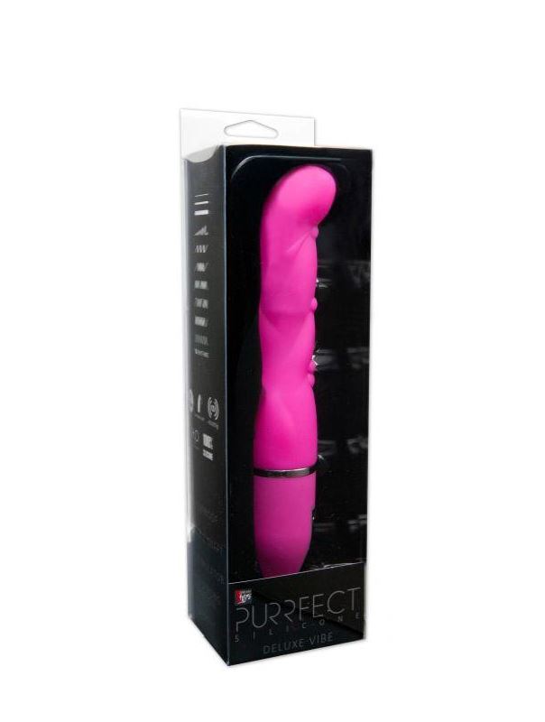 Розовый фигурный вибратор PURRFECT SILICONE DELUXE VIBE (15 см)