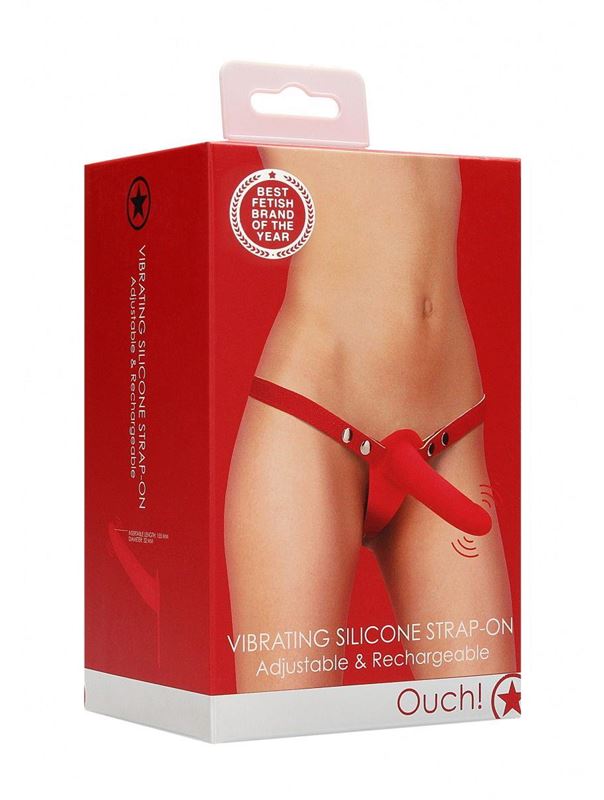 Красный вибрострапон Silicone Strap-On Adjustable - 15,5 см.