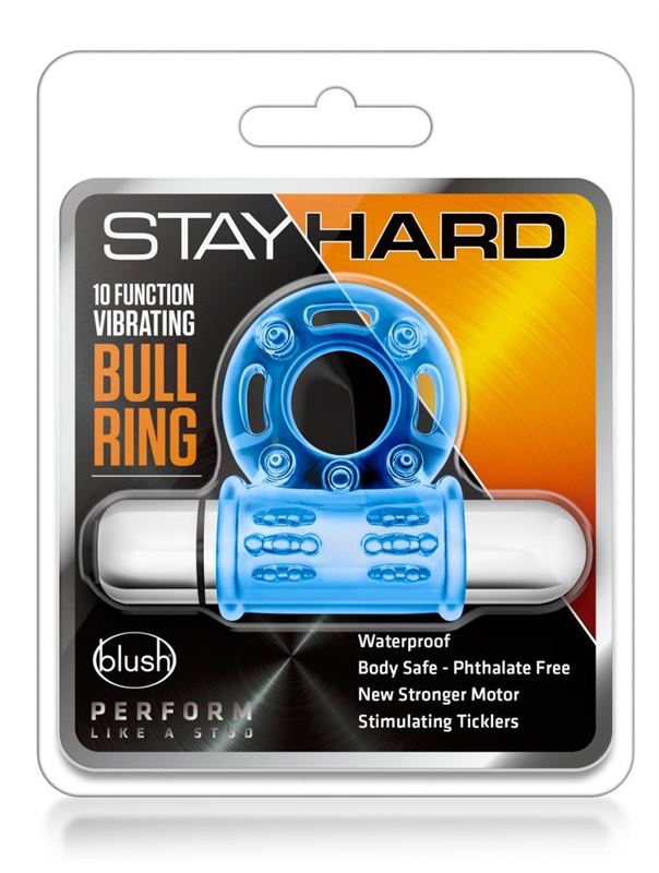Голубое эрекционное виброкольцо 10 Function Vibrating Mega Bull Ring