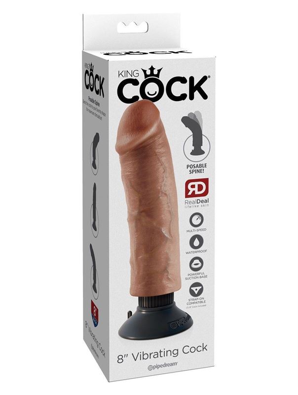 Кофейный вибратор со съемной присоской 8" Vibrating Cock (21,6 см)