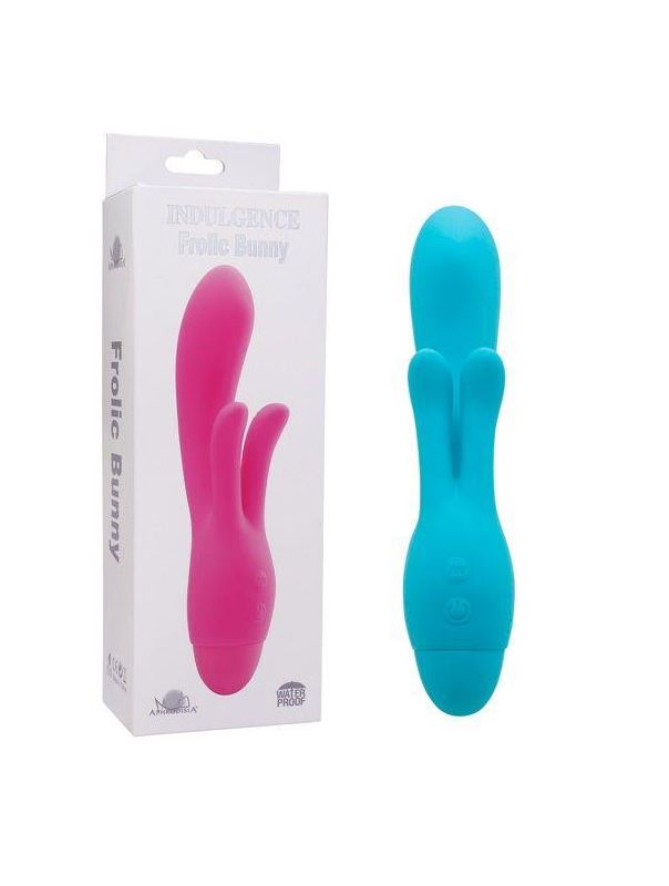 Голубой вибратор INDULGENCE Frolic Bunny (18,5 см)