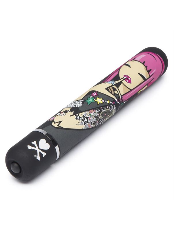 Чёрный вибратор с принтом CLASSIC VIBRATOR BLACK PINK LIPSTICK WOMAN - 18,4 см.