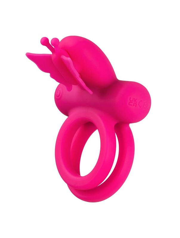 Розовое эрекционное виброкольцо Silicone Rechargeable Dual Butterfly Ring