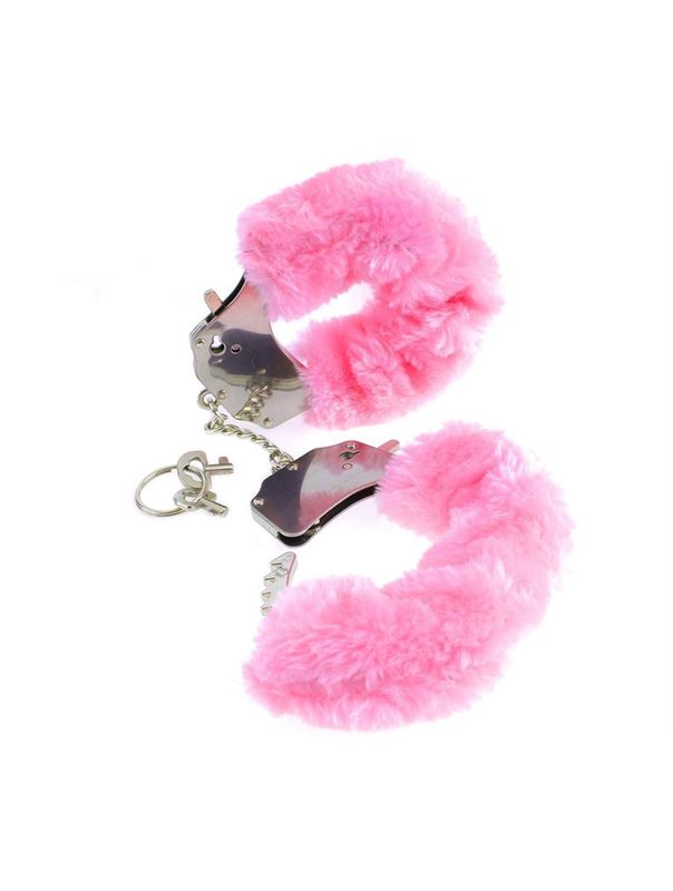 Металлические наручники Furry Love Cuffs с розовым мехом