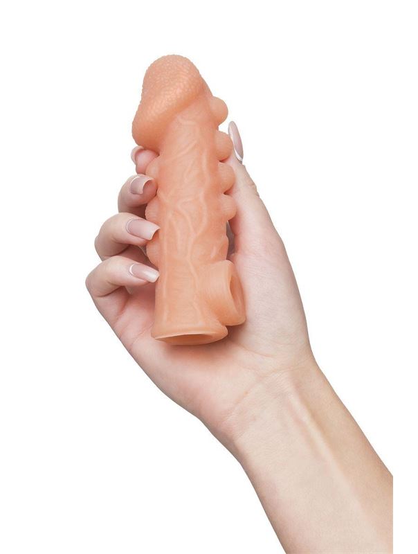 Телесная закрытая насадка с шишечками Cock Sleeve 008 Size S (13,8 см)