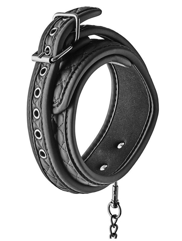 Черный ошейник с поводком COLLAR LEASH DIAMOND