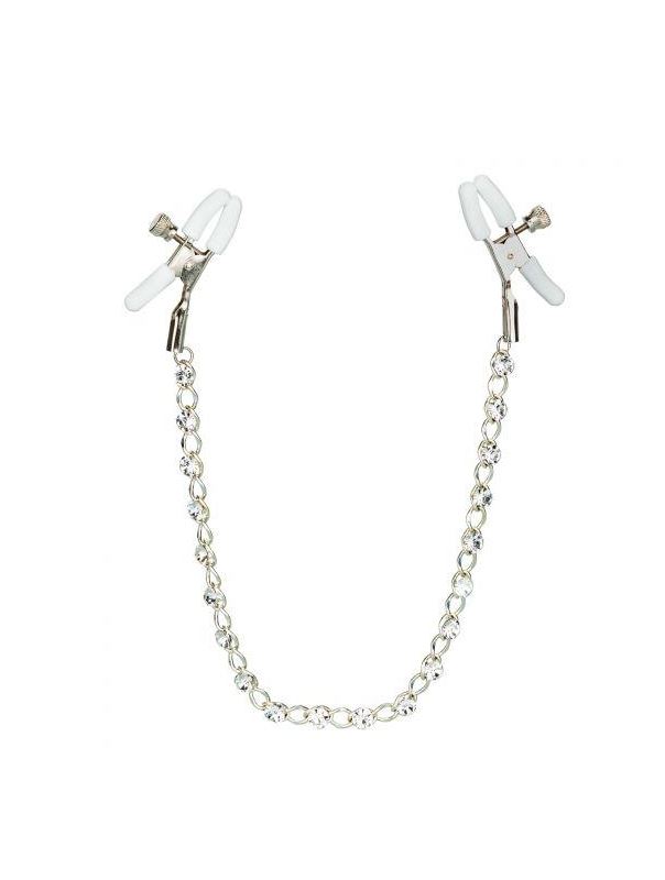 Зажимы на соски с серебристой цепочкой и кристаллами Crystal Chain Nipple Clamps